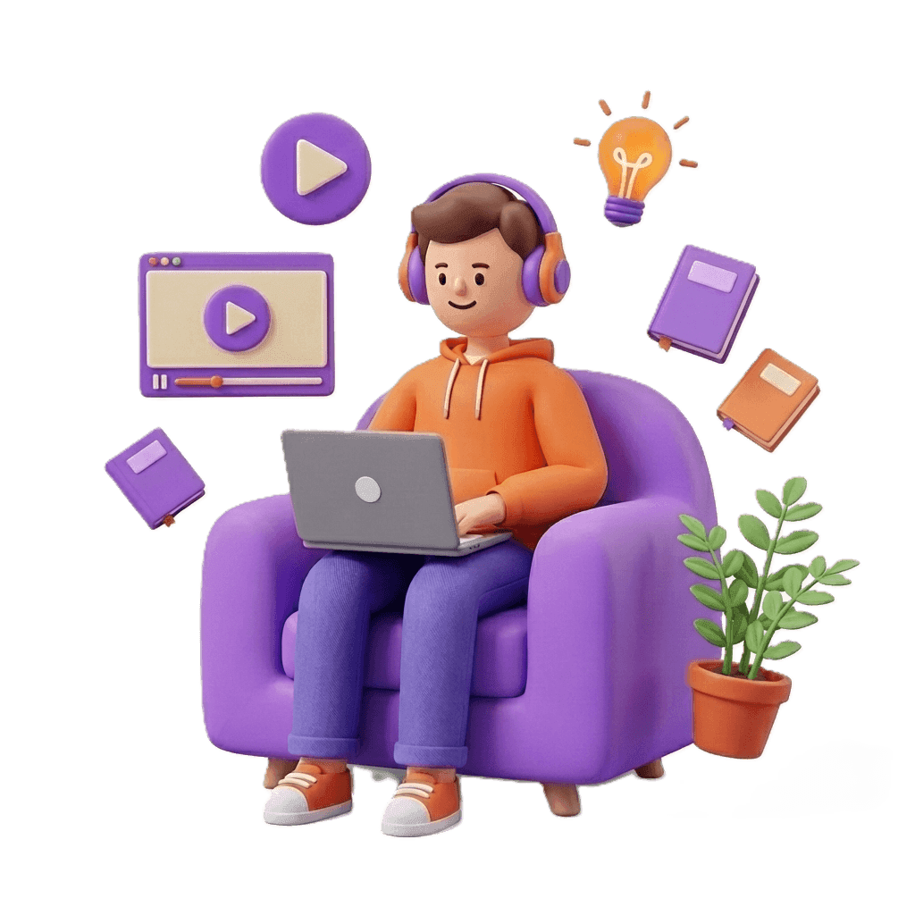 Student learning online with laptop